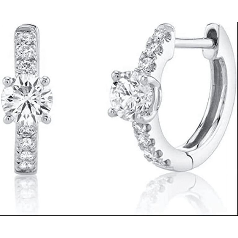 Huggie Hoop Earrings with Cubic Zirconia 925 Sterling Silver