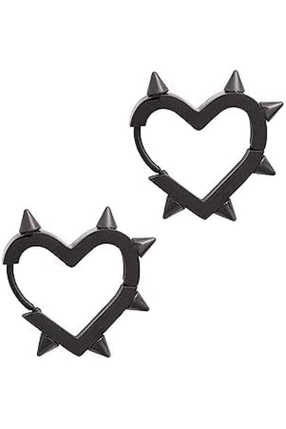 Huggie Hoop Spike Heart Earrings, Gothic Punk Grunge Emo Y2k Earrings, Goth Jewelry