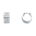 thumbnail image 1 of Huggie Hoops Solid 14k White Gold Huggies Earrings Round CZ Three Row Pave Set Polished Small 14 mm, 1 of 1