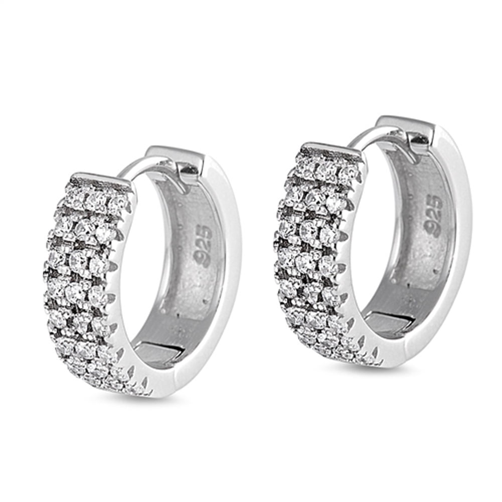 Huggie Studded Sparkly Hoop Clear CZ .925 Sterling Silver Huggie Hoop Earrings Jewelry Female