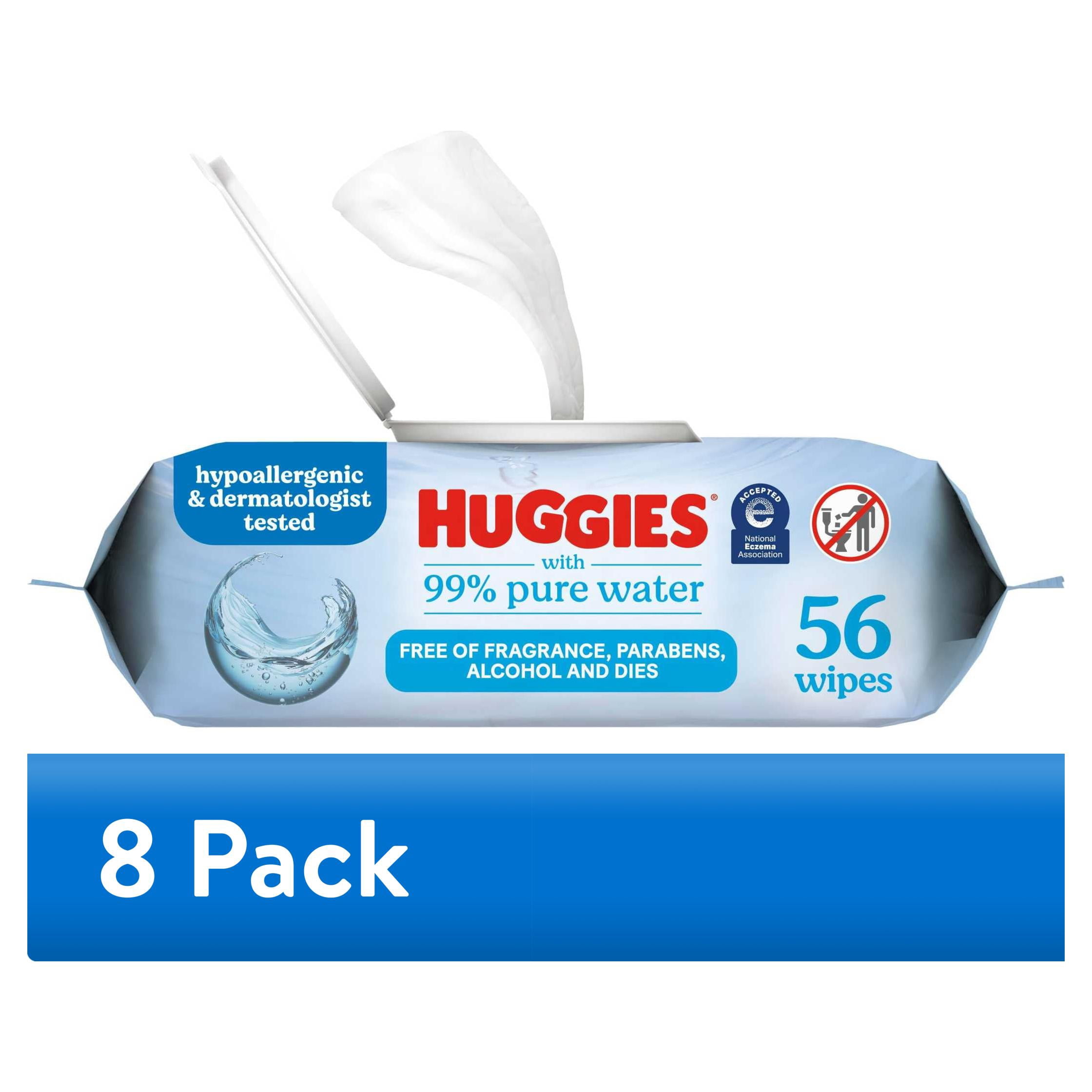 (8 pack) Huggies 99% Pure Water Unscented Wipes, 1 Flip-Top Packs, 56 Total Count