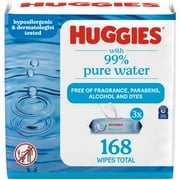 Huggies 99% Pure Water Unscented Wipes, 3 Flip-Top Packs, 168 Total Count (Select for More)