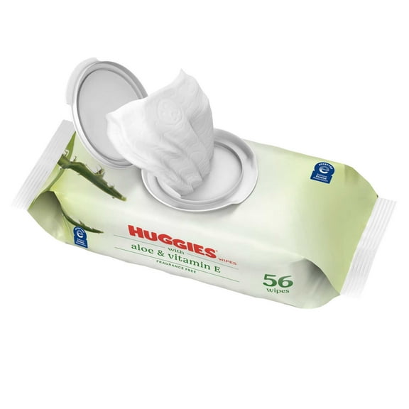 Huggies Aloe & Vitamin E Baby Wipes for Sensitive Skin, Unscented, 1 Flip-Top Pack, 56 Total Count (Select for More)