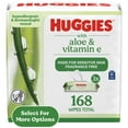 thumbnail image 1 of Huggies Wipes with Aloe & Vitamin E, Unscented, 3 Flip-Top Packs, 168 Total Count (Select for More), 1 of 9