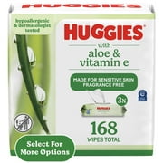 Huggies Wipes with Aloe & Vitamin E, Unscented, 3 Flip-Top Packs, 168 Total Count (Select for More)
