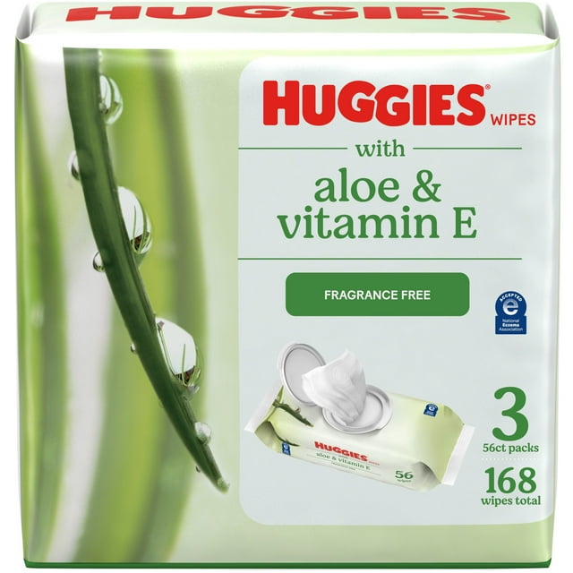 Huggies Aloe & Vitamin E Wipes, Unscented, 3 Pack, 168 Total Ct
