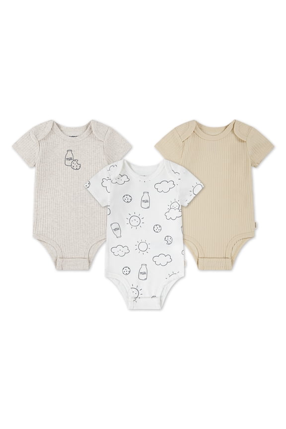 Baby Boy 3 Pack Organic Cotton Bodysuits, Sizes NB-9M