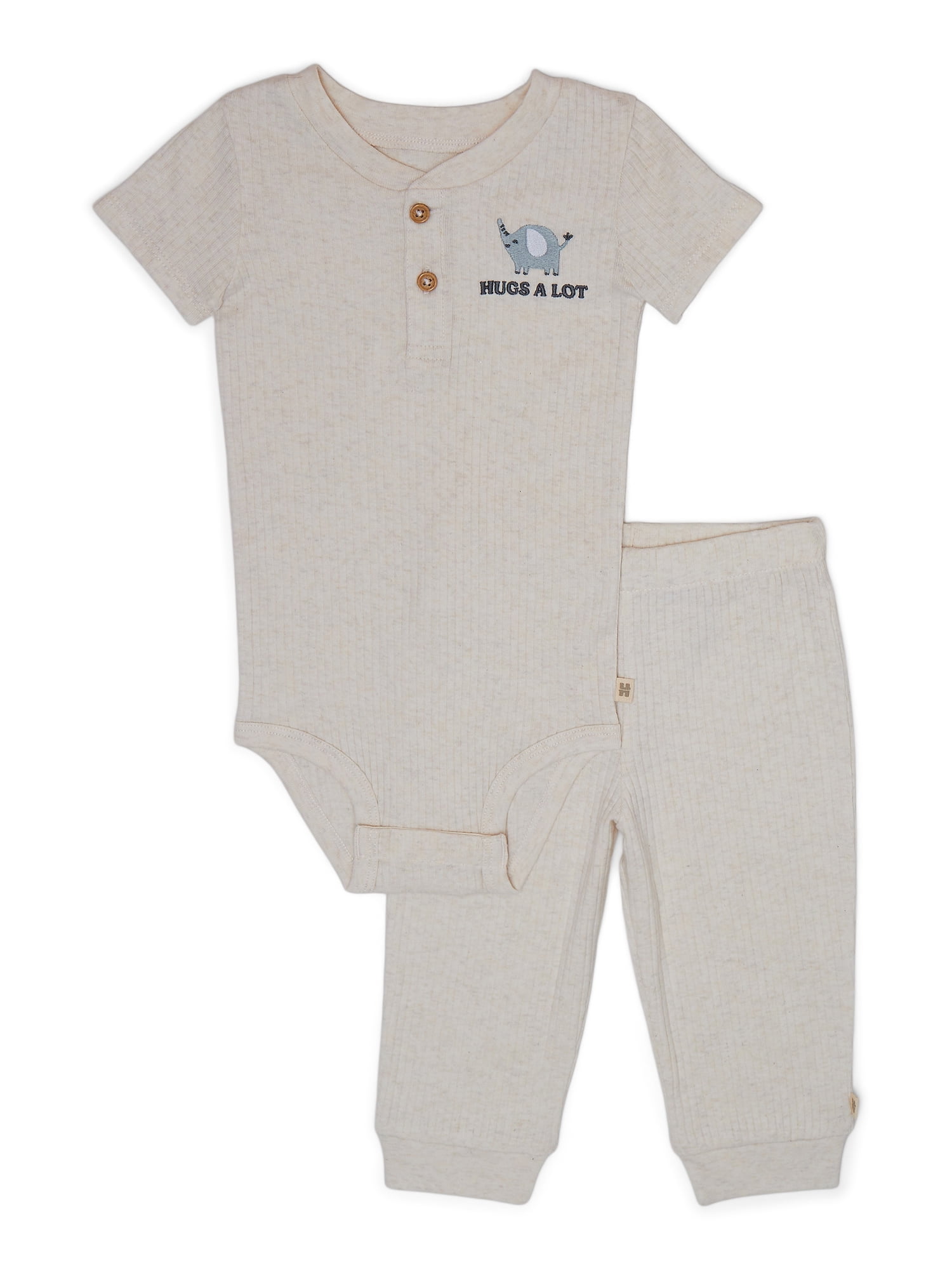 Huggies Baby Boy Alex The Elephant 2pc Organic Cotton Bodysuit and Pant Set, Sizes NB-24M