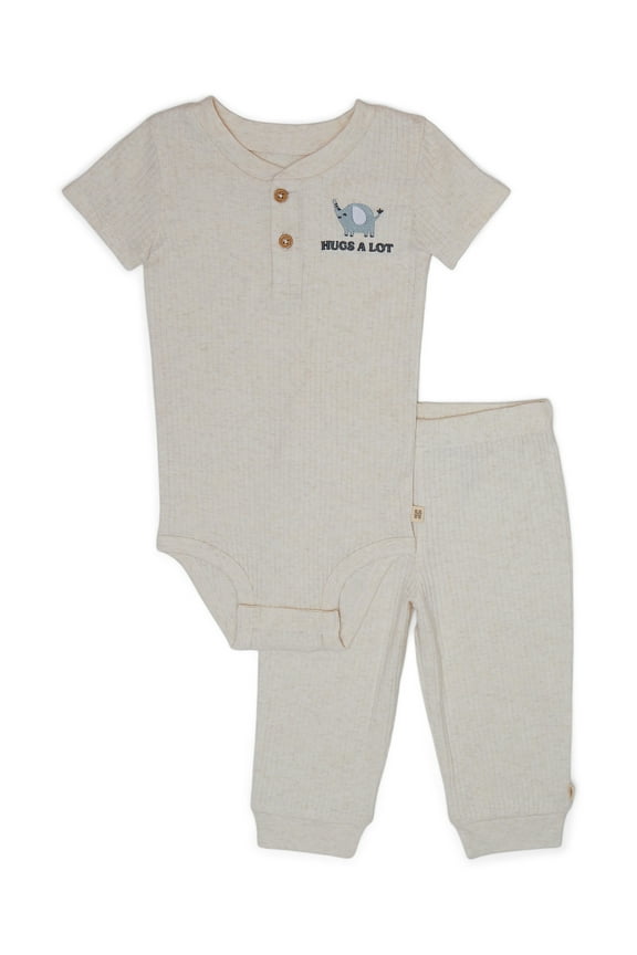 Baby Boy Alex The Elephant 2pc Organic Cotton Bodysuit and Pant Set, Sizes NB-24M