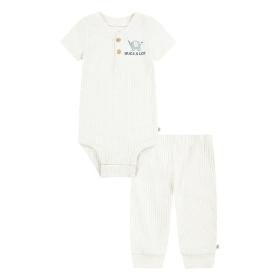 Huggies Baby Boy Alex The Elephant 2pc Organic Cotton Bodysuit and Pant Set, Sizes NB-24M