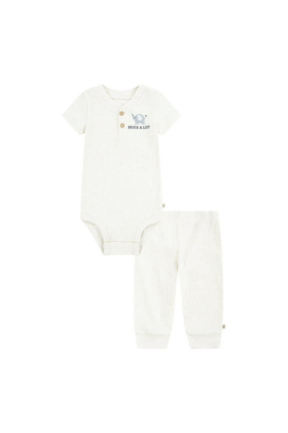 Baby Boy Alex The Elephant 2pc Organic Cotton Bodysuit and Pant Set, Sizes NB-24M