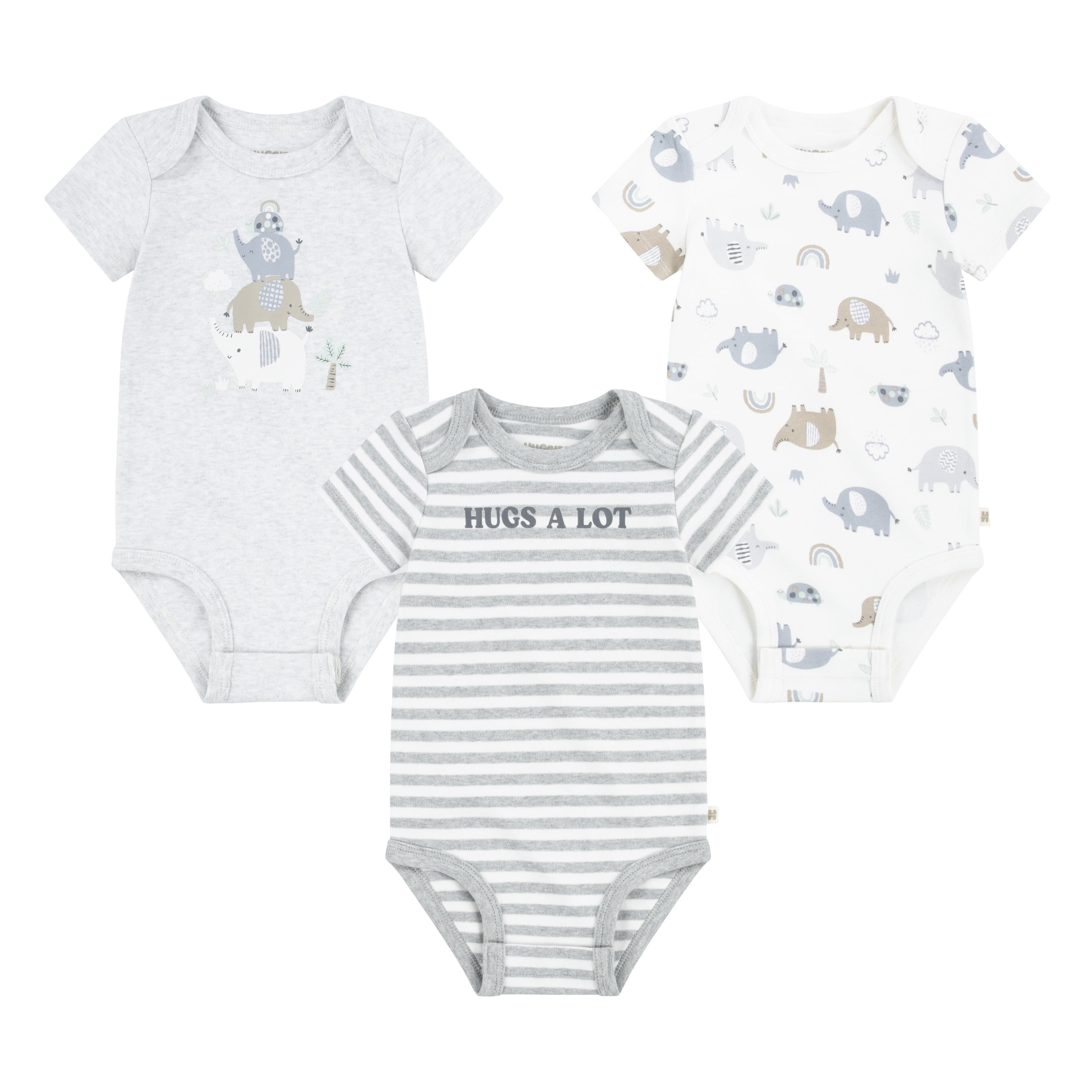 Huggies Baby Boy Alex The Elephant 3 Pack Organic Cotton Bodysuits, Sizes NB-24M