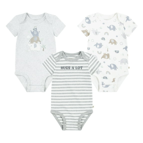 Huggies Baby Boy Alex The Elephant 3 Pack Organic Cotton Bodysuits, Sizes NB-24M
