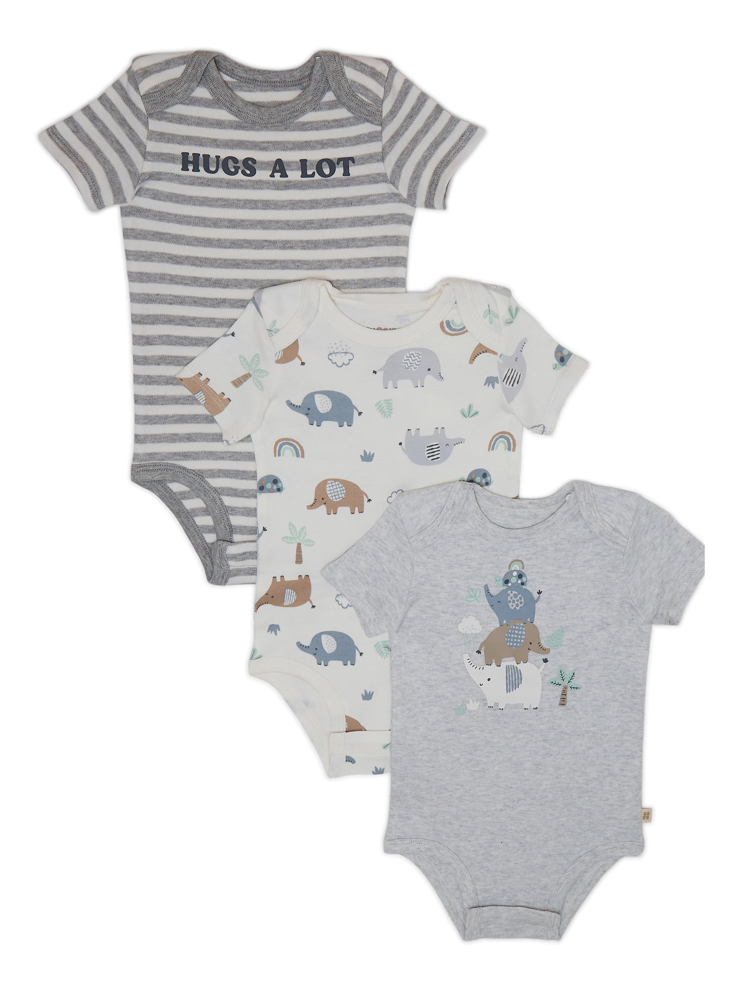 Huggies Baby Boy Alex the Elephant 3 Pack Organic Cotton Bodysuits, Sizes NB-24M