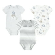 Huggies Baby Boy Alex the Elephant 3 Pack Organic Cotton Bodysuits, Sizes NB-24M