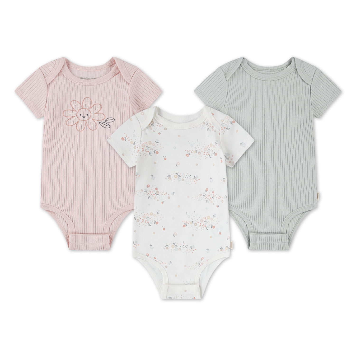 Huggies Baby Girls 3 Pack Organic Cotton Bodysuits, Sizes NB-9M