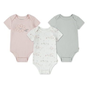 Huggies Baby Girl 3 Pack Organic Cotton Bodysuits, Sizes NB-9M