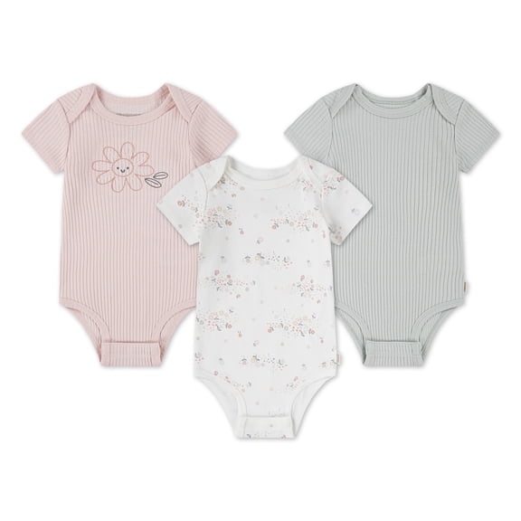 Huggies Baby Girls 3 Pack Organic Cotton Bodysuits, Sizes NB-9M
