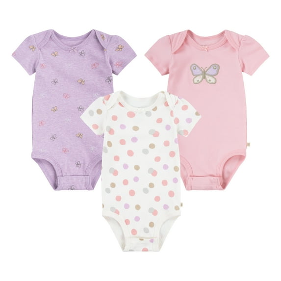 Huggies Baby Girls Butterfly 3 Pack Organic Cotton Bodysuits, Sizes NB-24M