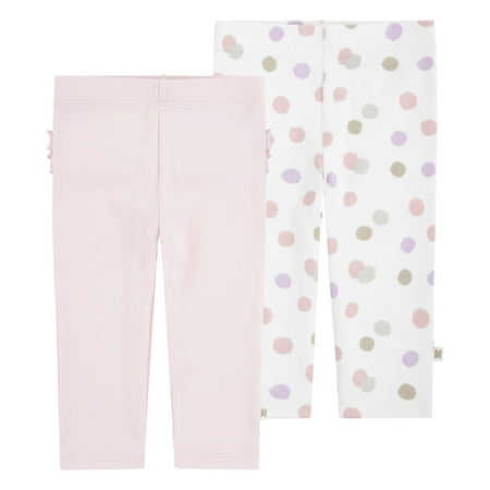 Huggies Baby Girls Cotton Leggings, 2-Pack, Sizes 0M-24M