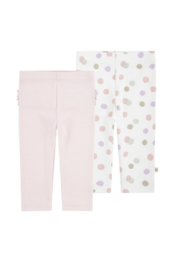 Baby Girls Cotton Leggings, 2-Pack, Sizes 0M-24M