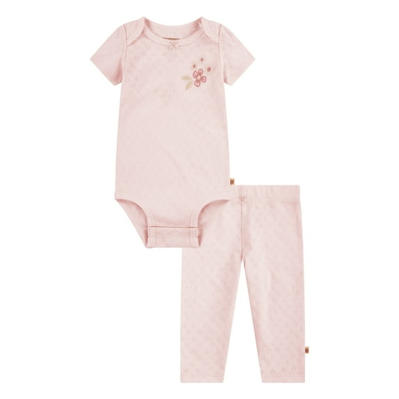 Huggies Baby Girls Pink Butterfly 2pc Organic Cotton Bodysuit and Pant Set, Sizes NB-24M