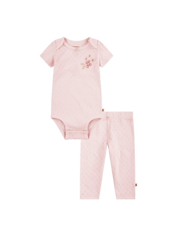 Baby Girls Pink Butterfly 2pc Organic Cotton Bodysuit and Pant Set, Sizes NB-24M