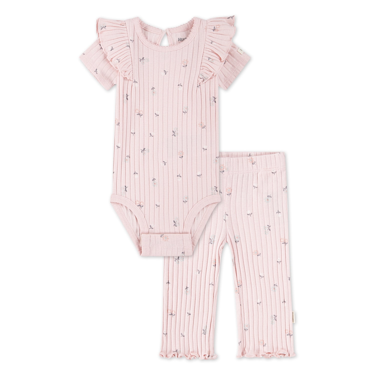 Huggies Baby Girls Printed 2pc Organic Cotton Bodysuit and Pant Set, Sizes NB-9M