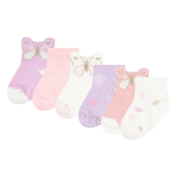 Huggies Baby Girls’ Pastel Butterfly Socks, 6-Pack, Sizes 12M-24M