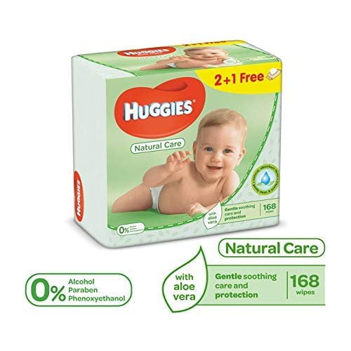 Huggies Baby Wipes Natural Care with Aloe Vera, 56 Count, Pack of 12