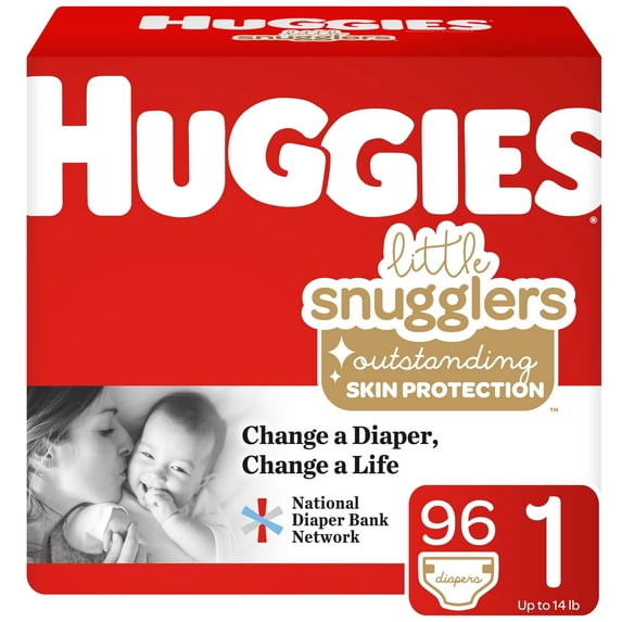 Huggies Comfortable Latex-Free Breathable Soft Hypoallergenic Wetness Indicator Diapers - Size 1, 96 Count