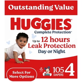 Huggies Complete Protection Baby Diapers, Size 4 (22-37 lbs), 104 Count