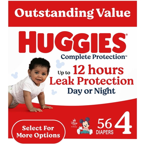 Huggies Complete Protection Baby Diapers, Size 4 (22-37 lbs), 28 Count