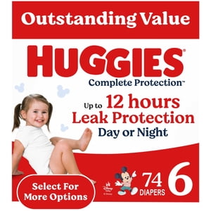 Huggies Protección Completa Pañales para bebé, Talla 6 (35+ lbs), 74 unidades