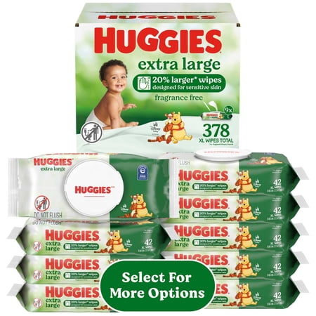 Huggies Extra Large Baby Wipes, Unscented, 9 Flip-Top Packs, 378 Count