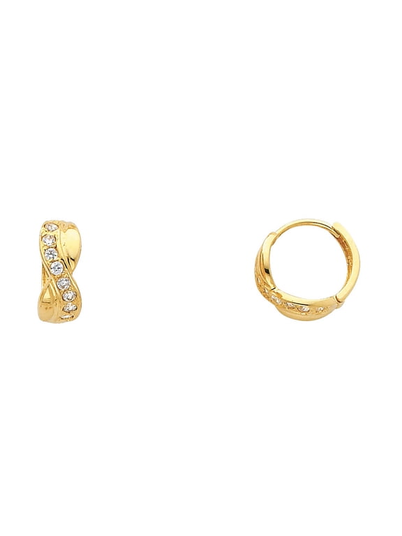 Huggies Hoop Infinity Earrings Solid 14k Yellow Gold Huggie Hoops CZ Round Style Fancy Small 10 mm