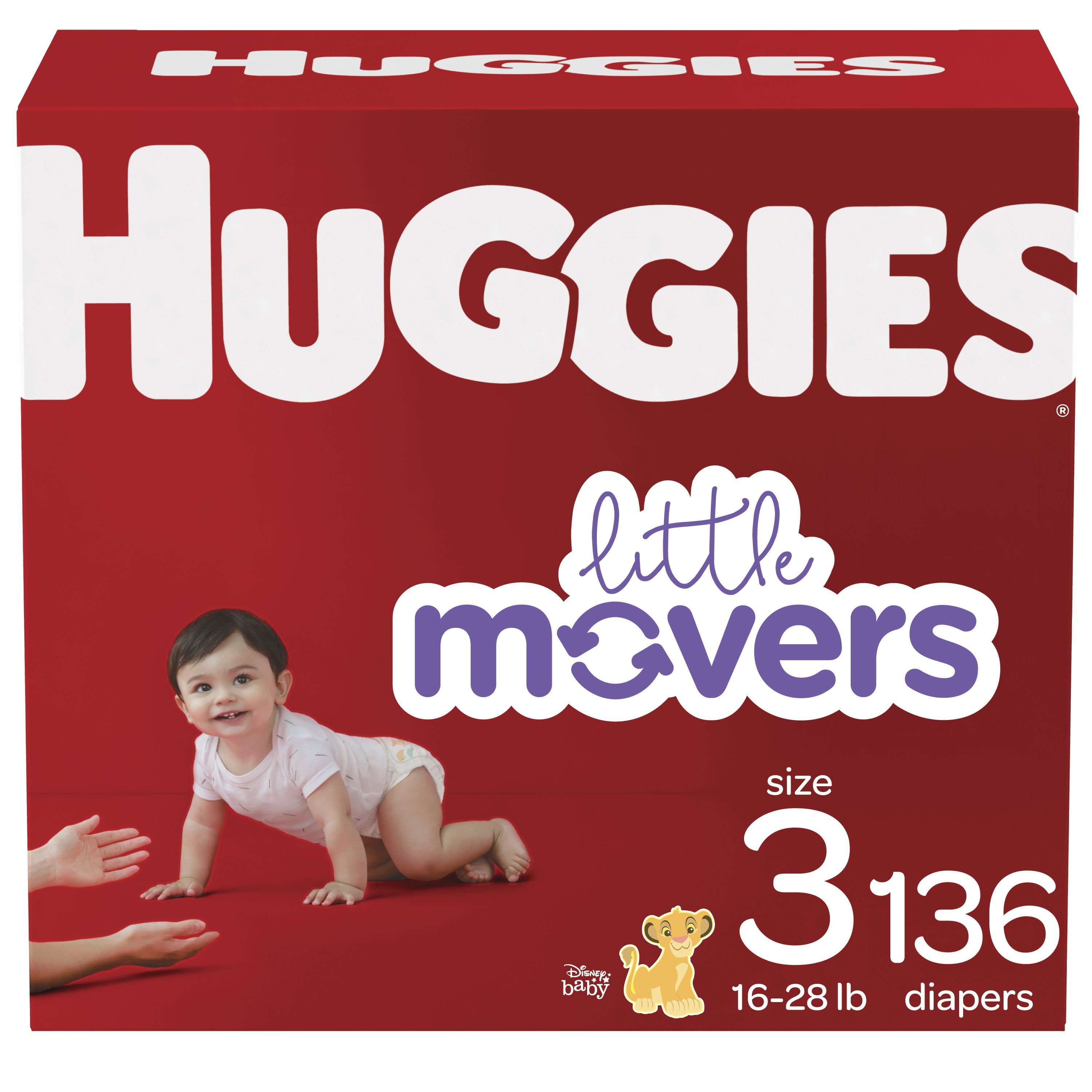 Huggies Little Movers Baby Diapers, Size 3 (16-28 lbs), 136 Count