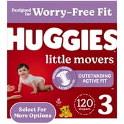 Huggies Little Movers Baby Diapers, Size 3 (16-28 lbs), 120 Ct (Select for More)