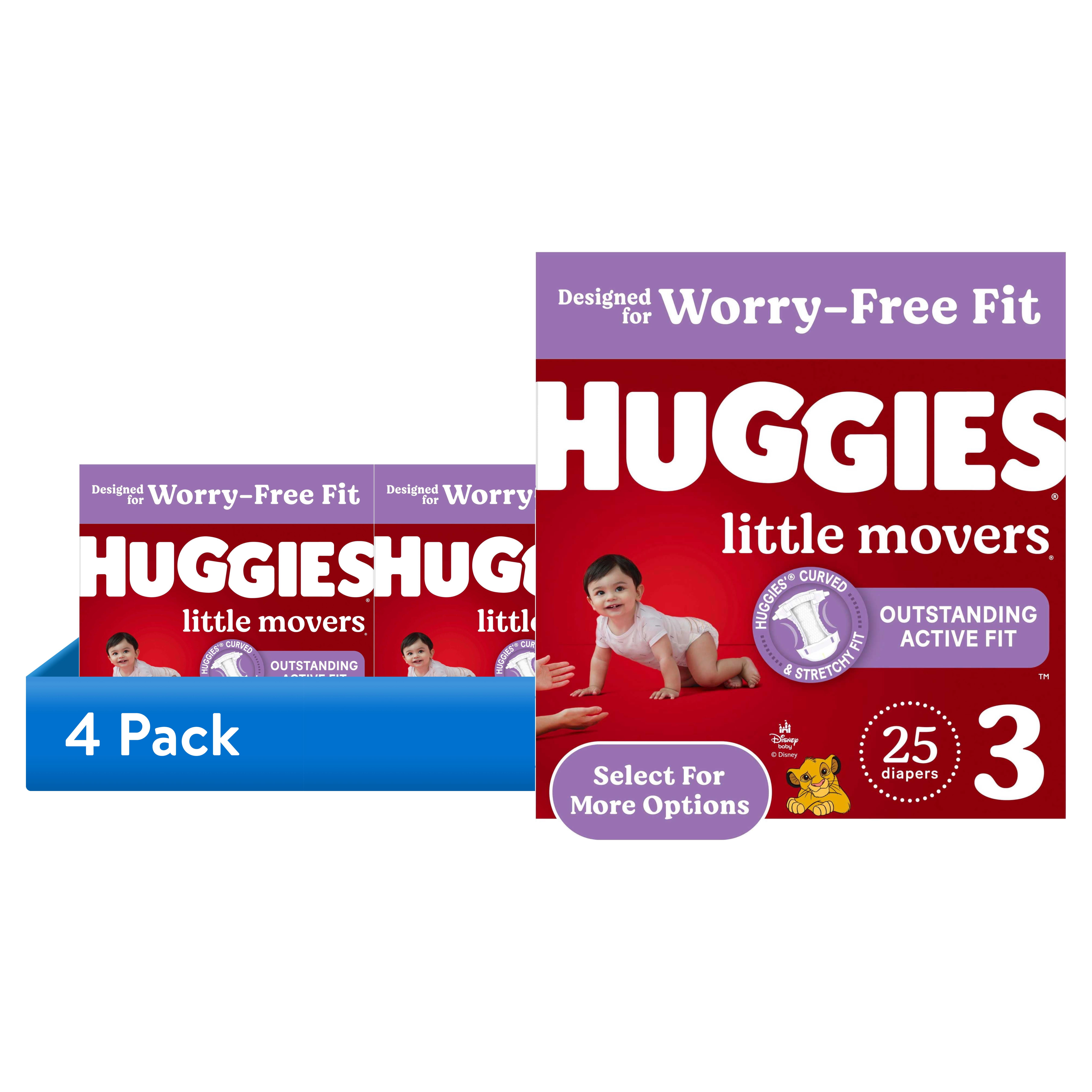 (4 pack) Huggies Little Movers Baby Diapers, Size 3 (16-28 lbs), 25 Count (Select for More)