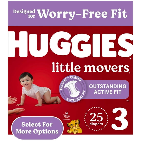 Huggies Little Movers Baby Diapers, Size 3 (16-28 lbs), 25 Count (Select for More)