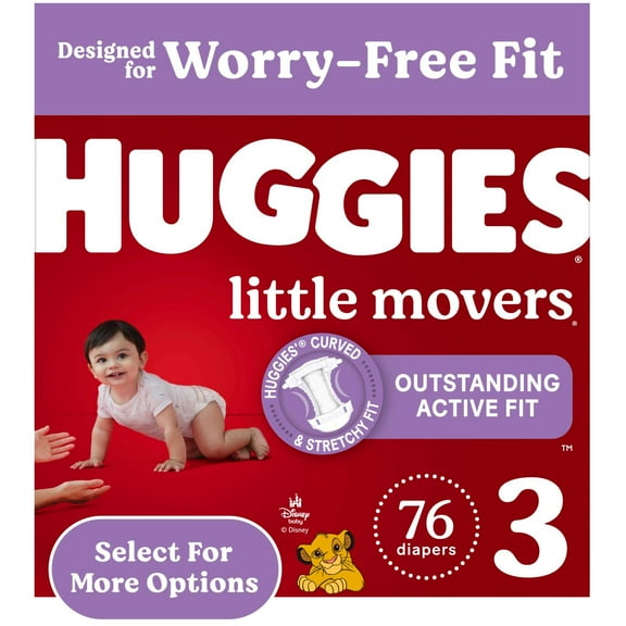 Huggies Little Movers Baby Diapers, Size 3 (16-28 lbs), 76 Ct (Select for More)