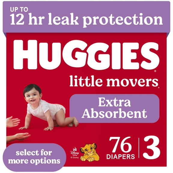 Huggies Little Movers Baby Diapers, Size 3 (16-28 lbs), 76 Count (Select for More)