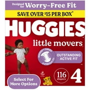 Huggies Little Movers Baby Diapers, Size 4 22-37 lbs, 116 Count Select for More
