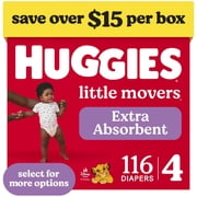 Huggies Little Movers Baby Diapers, Size 4 22-37 lbs, 116 Count Select for More
