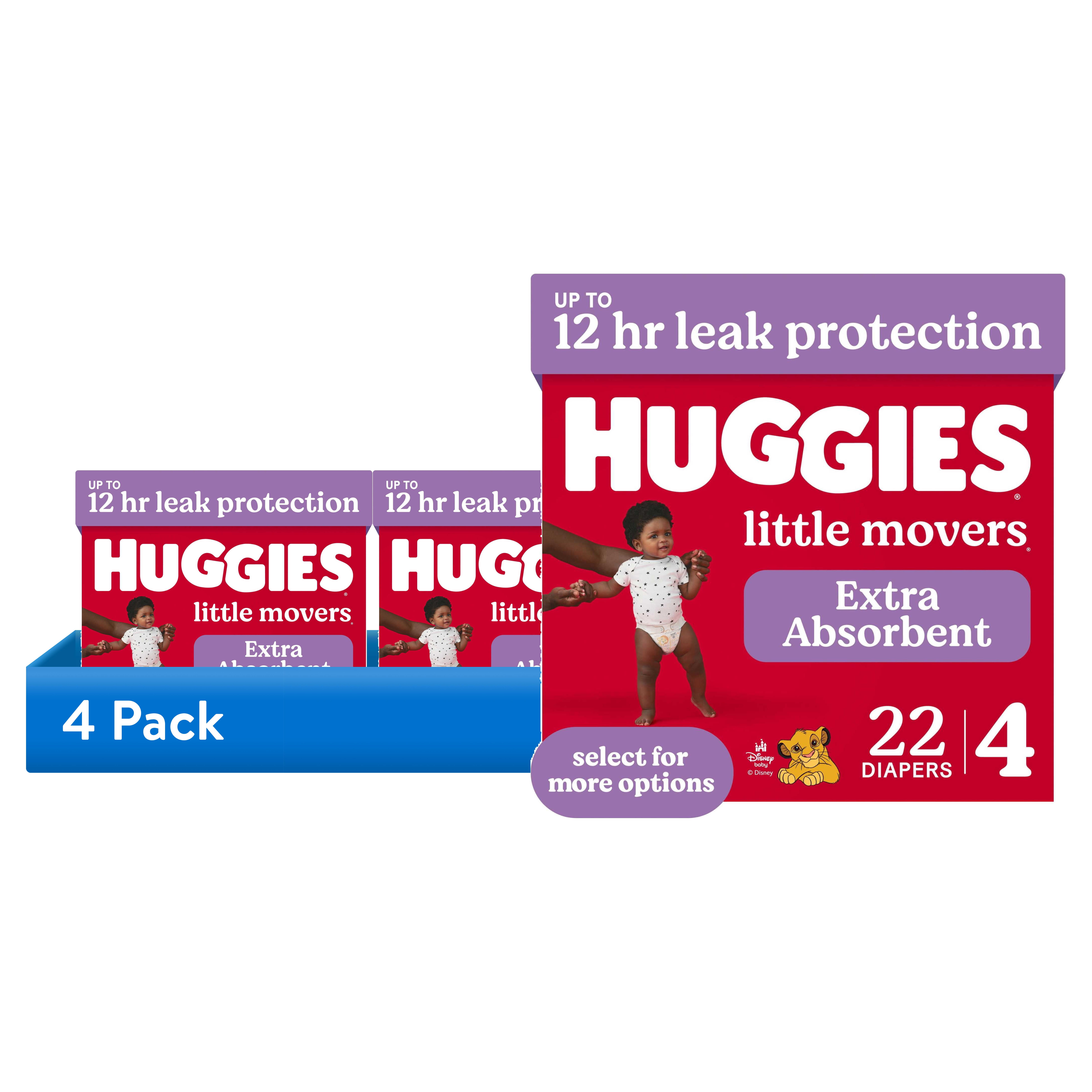 (4 pack) Huggies Little Movers Baby Diapers, Size 4 (22-37 lbs), 22 Count (Select for More)