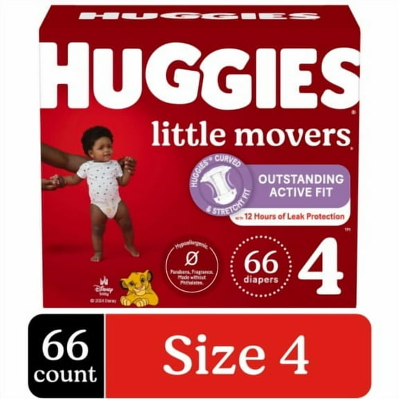 Huggies Little Movers Baby Diapers Size 4 (22-37 lbs) 66 count - Pack of 2