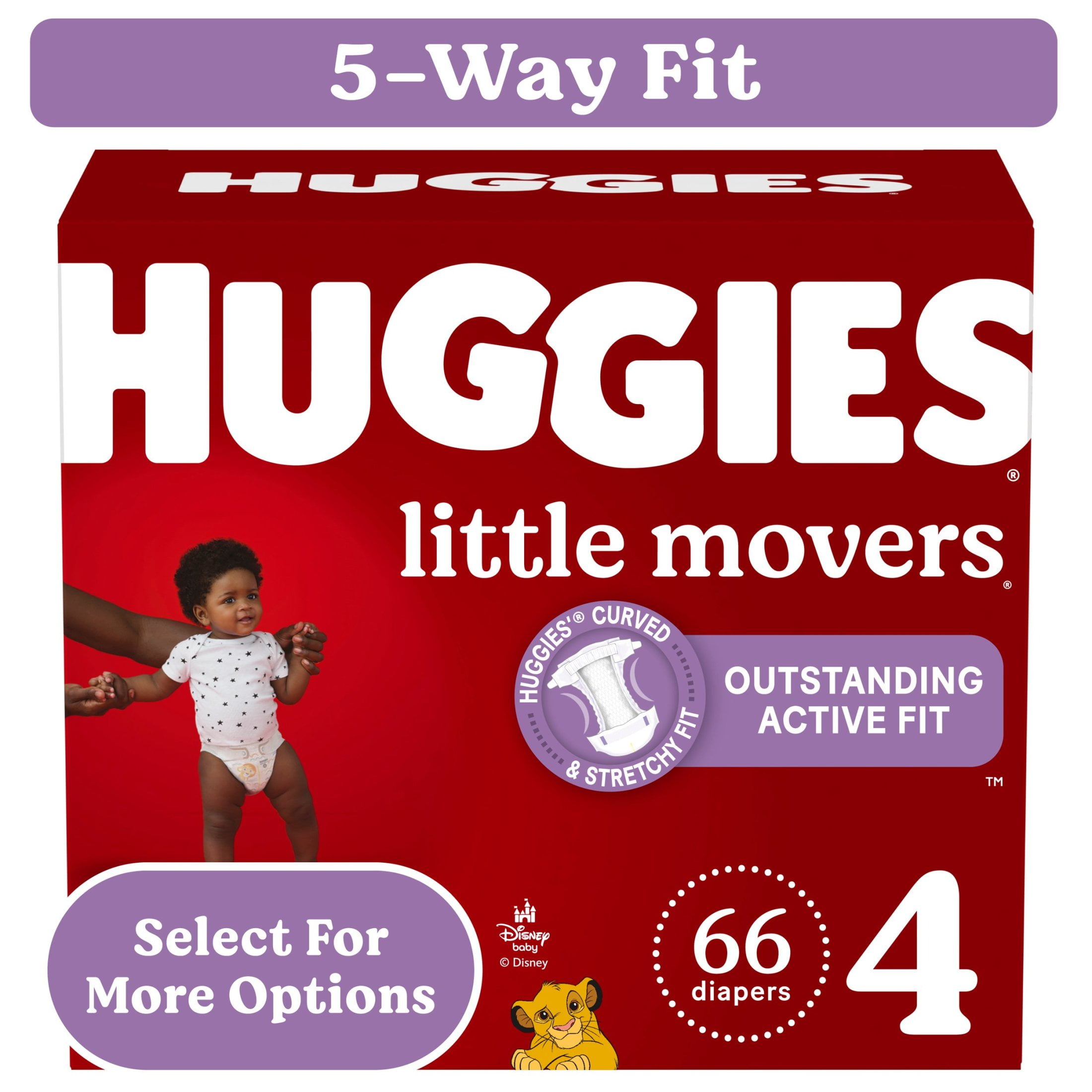 Huggies Little Movers Baby Diapers, Size 4 (22-37 lbs), 66 Count (Select for More)