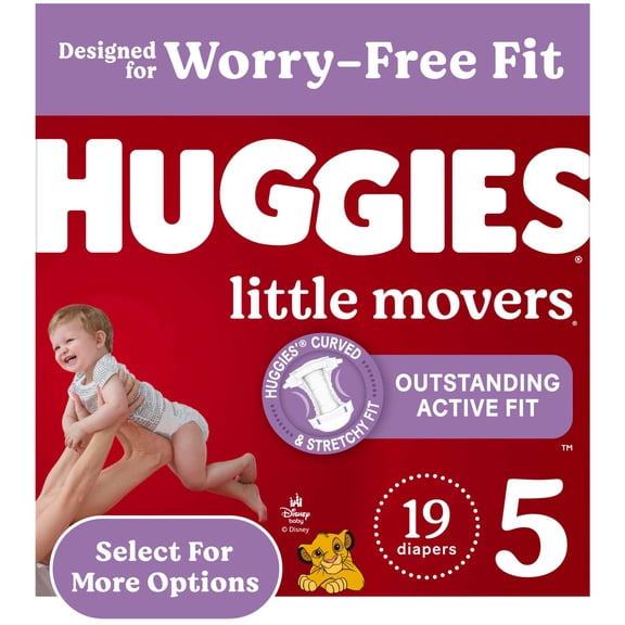 Huggies Little Movers Baby Diapers, Size 5 (27+ lbs), 19 Count (Select for More)