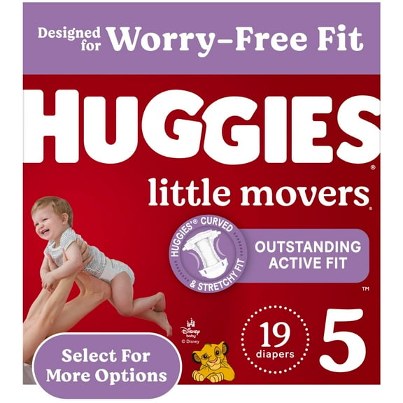Huggies Little Movers Baby Diapers, Size 5 (27+ lbs), 19 Count (Select for More)