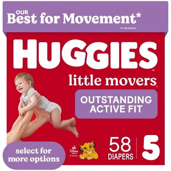 Huggies Little Movers, Extra Absorbent Baby Diapers Size 5, 58 Count